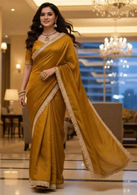 Rust Embroidery Chiffon Saree With Blouse