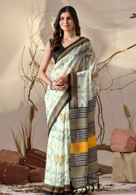 Off White Printed Soft Georgette Saree Set