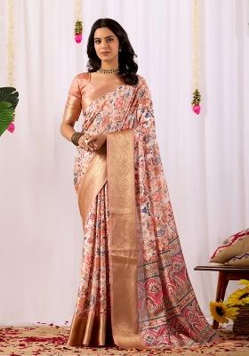Multicolor Printed Soft Lichi Silk Saree Set