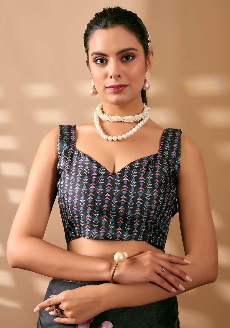Black Lichi Silk Blend Saree Set with Printed for Diwali | Wedding & Festive Wear - Indya