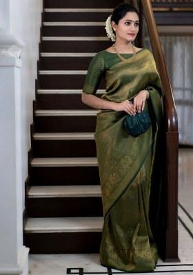 Green Embroidery Lichi Silk Saree With Blouse