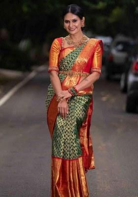 Green Embroidery Lichi Silk Saree With Blouse