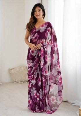 Wine Embroidery Georgette Saree With Blouse