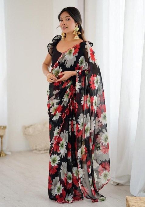 Black Embroidery Georgette Saree With Blouse