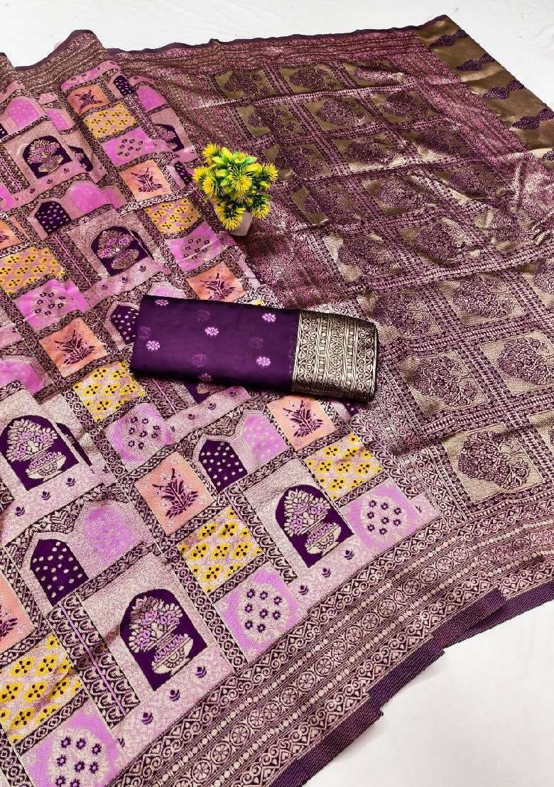 Wine Embroidery Lichi Silk Blend Saree With Blouse for Diwali and Festive Wear - Indya