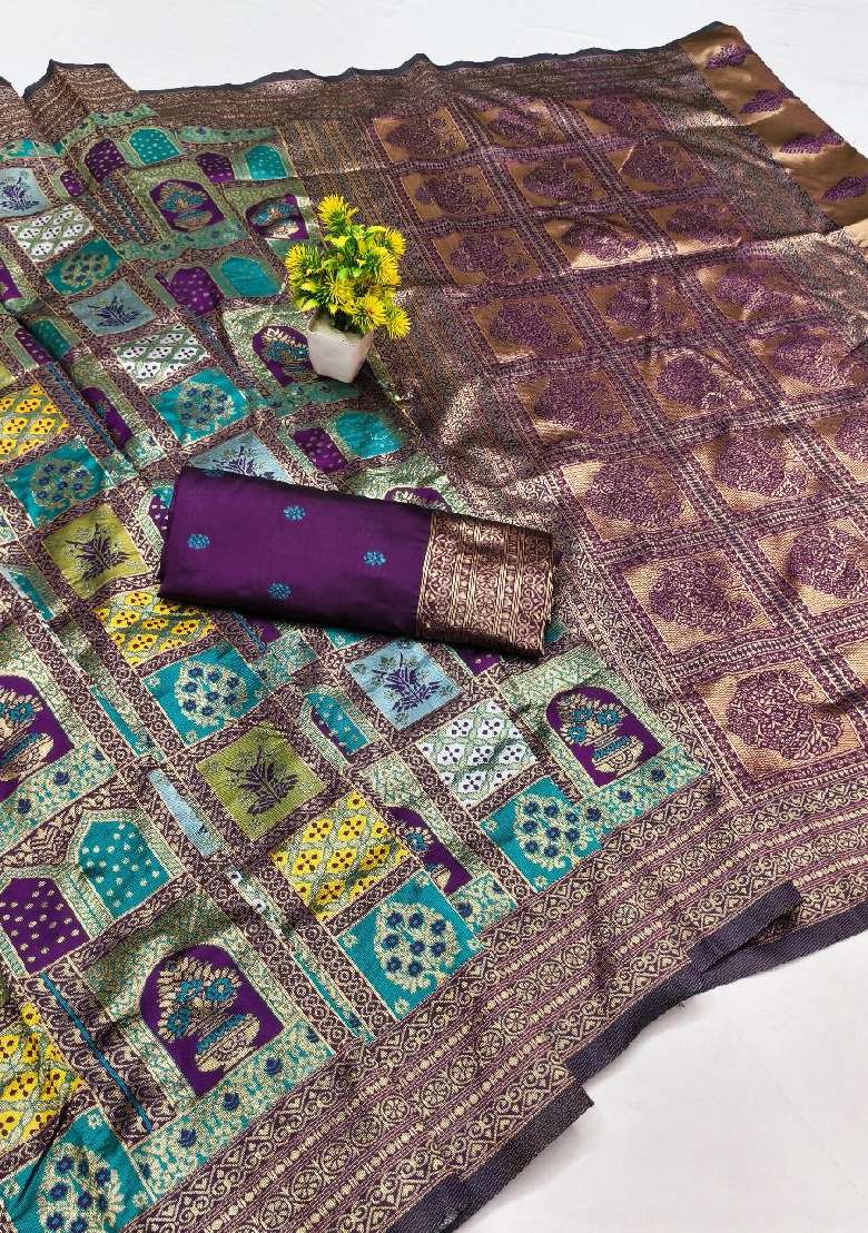 Multicolor Lichi With Blouse Silk Blend Saree with Embroidery for Diwali | Wedding & Festive Wear - Indya