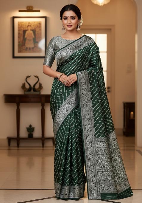 Green Embroidery Lichi Silk Saree With Blouse