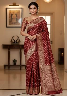 Red Embroidery Lichi Silk Saree With Blouse