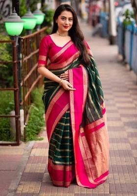 Green Embroidery Lichi Silk Saree With Blouse