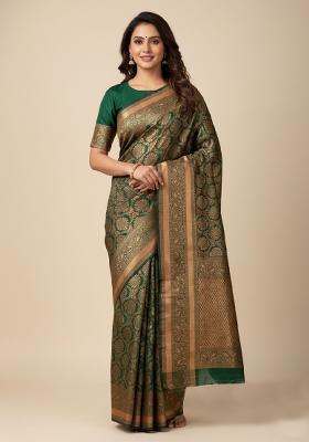 Green Embroidery Lichi Silk Saree With Blouse