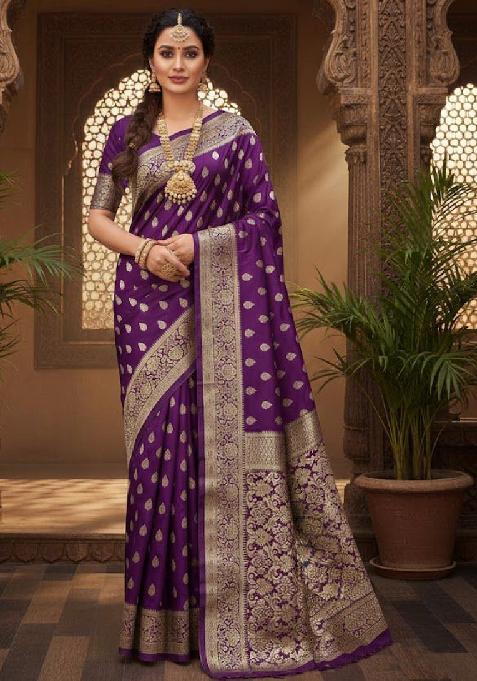 Wine Embroidery Lichi Silk Saree With Blouse