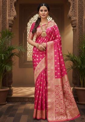 Pink Embroidery Lichi Silk Saree With Blouse