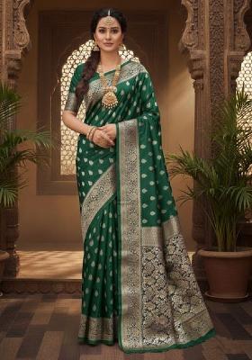 Green Embroidery Lichi Silk Saree With Blouse