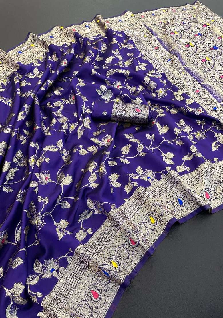 Purple Lichi With Blouse Silk Blend Saree with Embroidery for Diwali | Wedding & Festive Wear - Indya