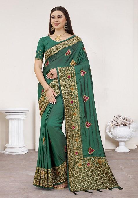 Rama Embroidery Silk Saree Set