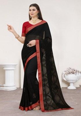 Black Embroidery Georgette Saree Set