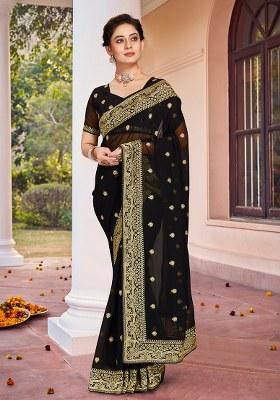 Black Embroidery Georgette Saree Set