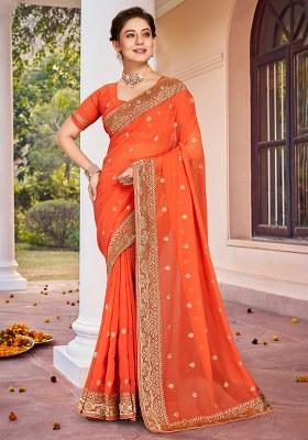 Dusty Peach Embroidery Georgette Saree Set