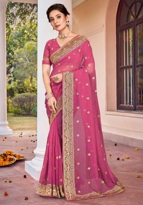 Dusty Gajari Embroidery Georgette Saree Set