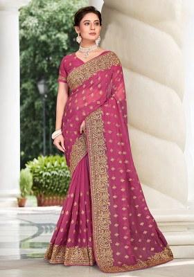 Dusty Gajari Embroidery Georgette Saree Set