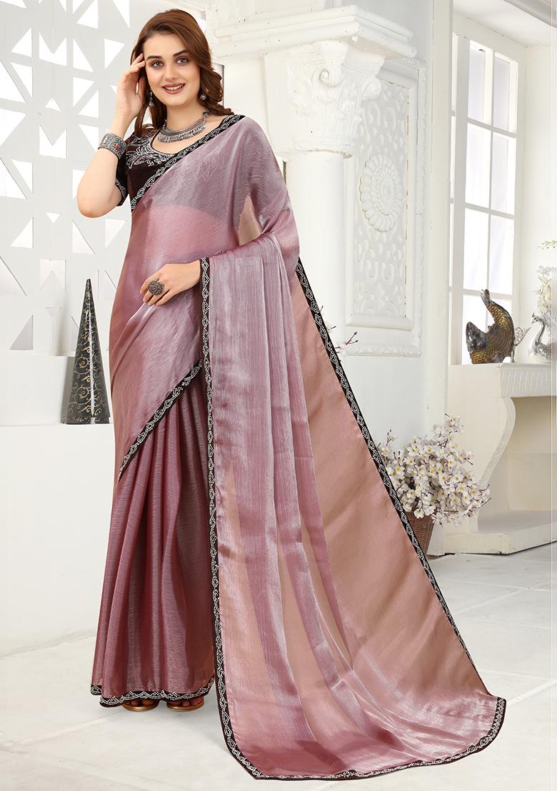 Dusty Rose Zarkan Jimmy Choo Crush Saree Set - Indya