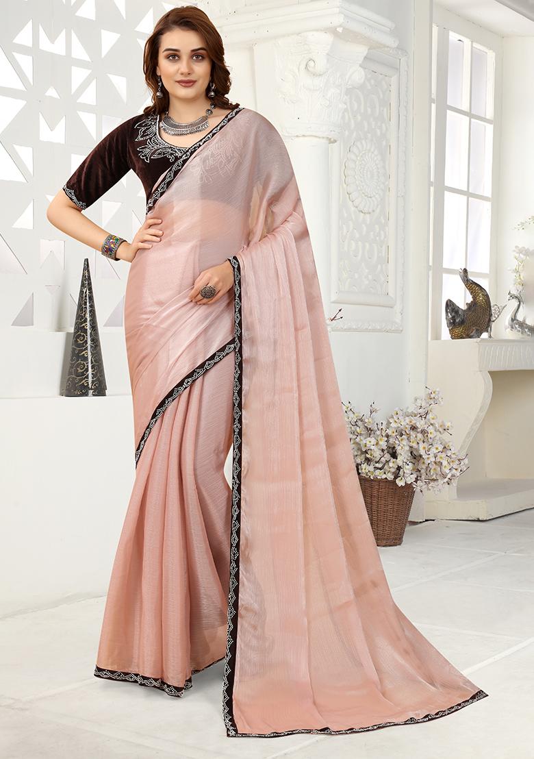 Peach Zarkan Jimmy Choo Crush Saree Set - Indya