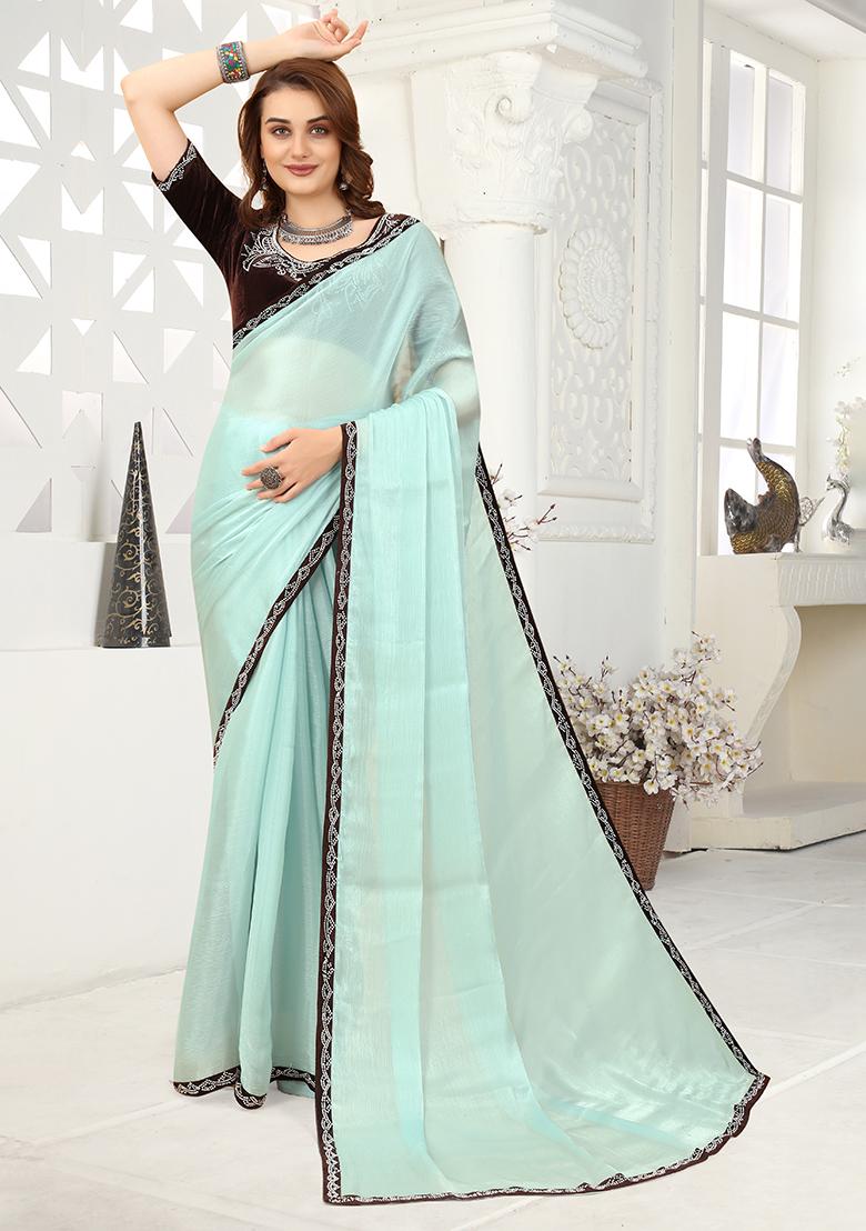 See Green Zarkan Jimmy Choo Crush Saree Set - Indya