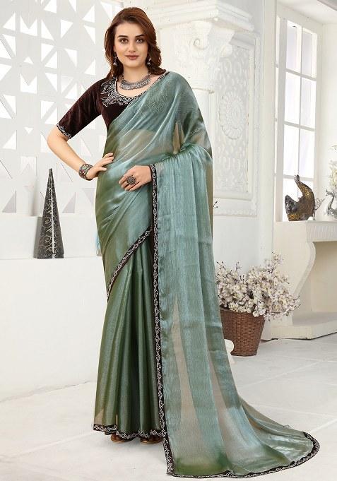 Green Zarkan Jimmy Choo Crush Saree Set