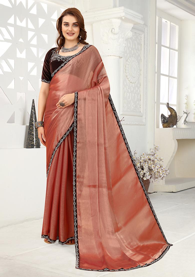 Orange Zarkan Jimmy Choo Crush Saree Set - Indya