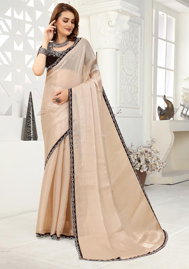 Cream Zarkan Jimmy Choo Crush Saree Set - Indya