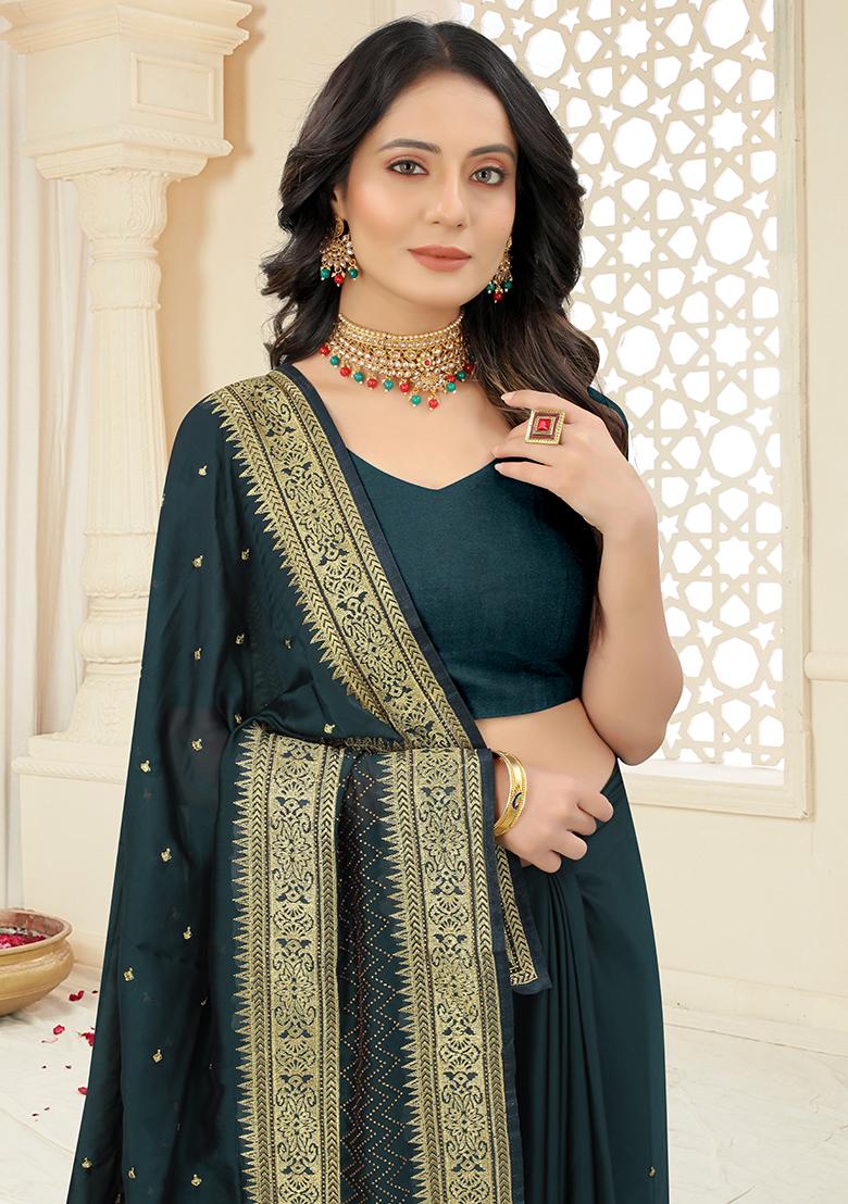 Morpeach Embroidery Silk Saree Set - Indya