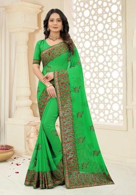 Parrot Embroidery Georgette Saree Set