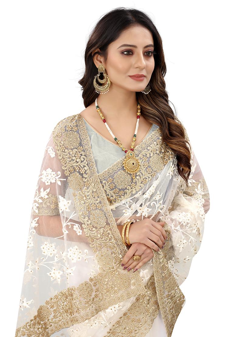 Rabdi Embroidery Net Saree Set - Indya