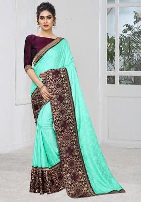 Light Sky Embroidery Silk Saree Set