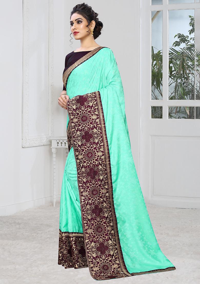Light Sky Embroidery Silk Saree Set - Indya