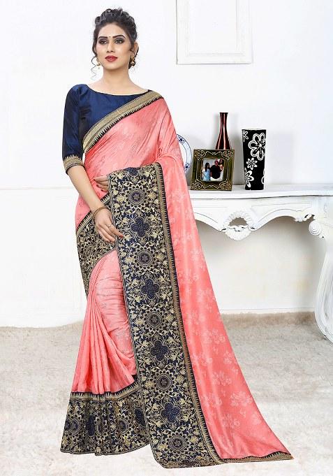 Light Pink Embroidery Silk Saree Set