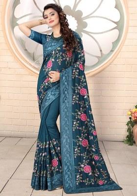 Morpeach Embroidery Silk Saree Set