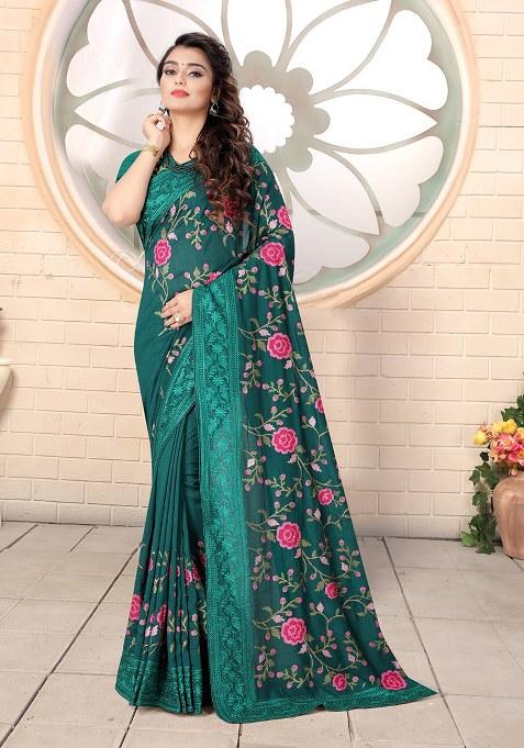 Rama Embroidery Silk Saree Set