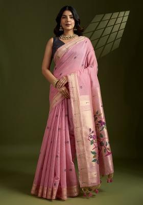 Pink Motif Silk Saree Set