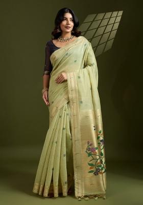 Light Green Motif Silk Saree Set
