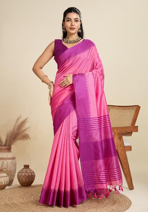 Pink Motif Silk Saree Set