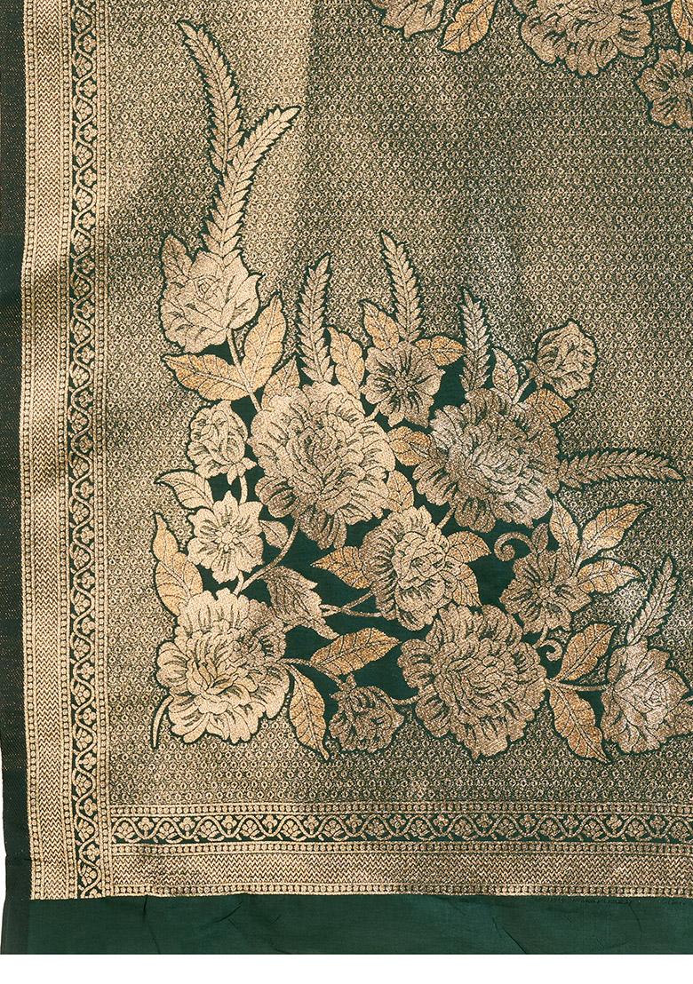 Green Motif Silk Saree Set - Indya