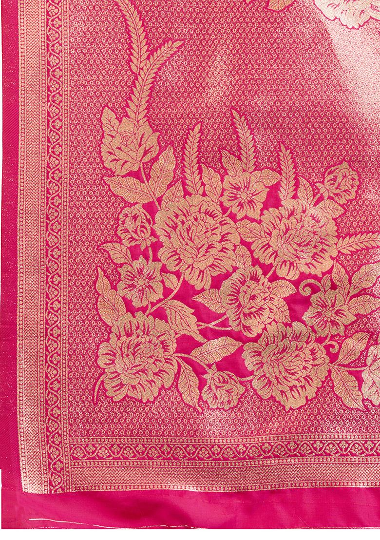 Pink Motif Silk Saree Set - Indya