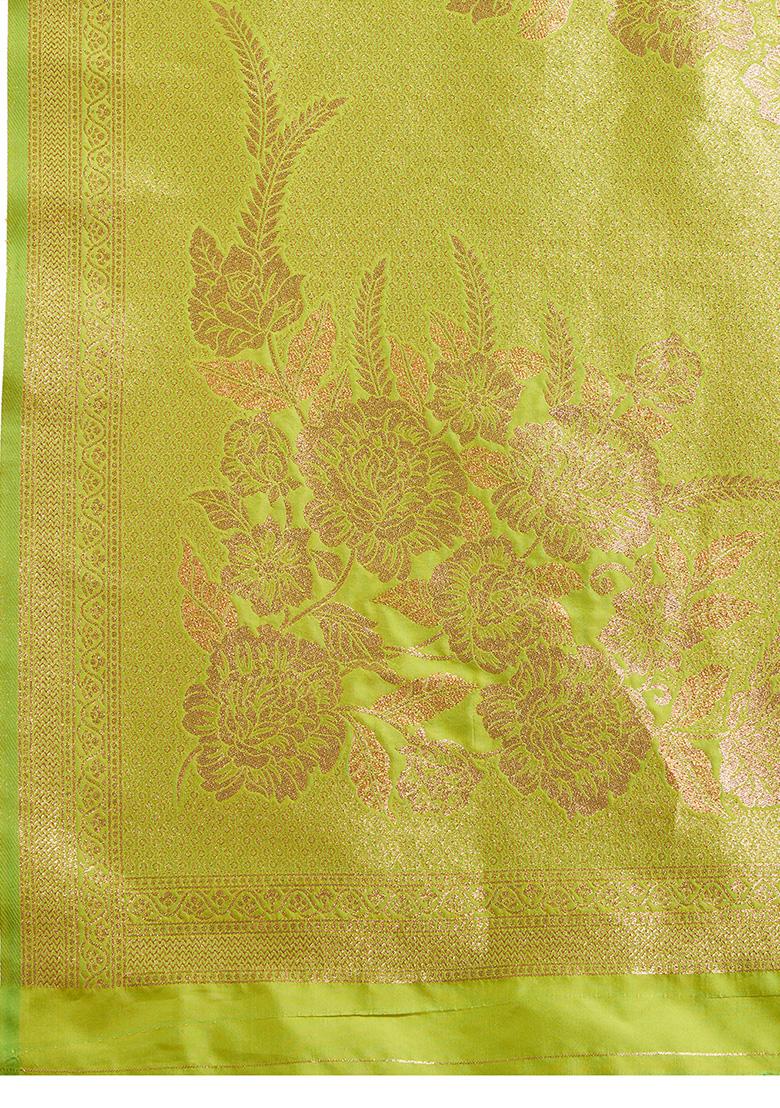 Light Green Motif Silk Saree Set - Indya