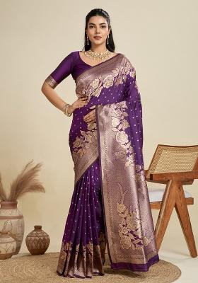 Magenta Motif Silk Saree Set