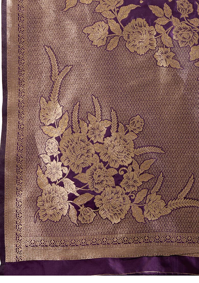 Magenta Motif Silk Saree Set - Indya