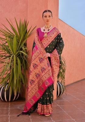 Green Motif Silk Saree Set