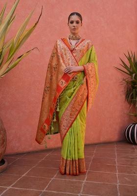 Light Green Motif Silk Saree Set