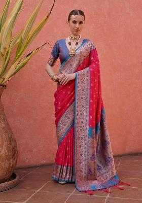 Pink Motif Silk Saree Set