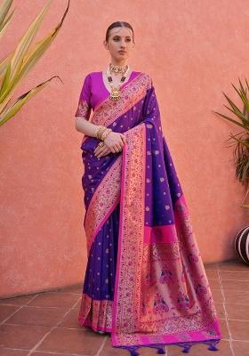 Purple Motif Silk Saree Set
